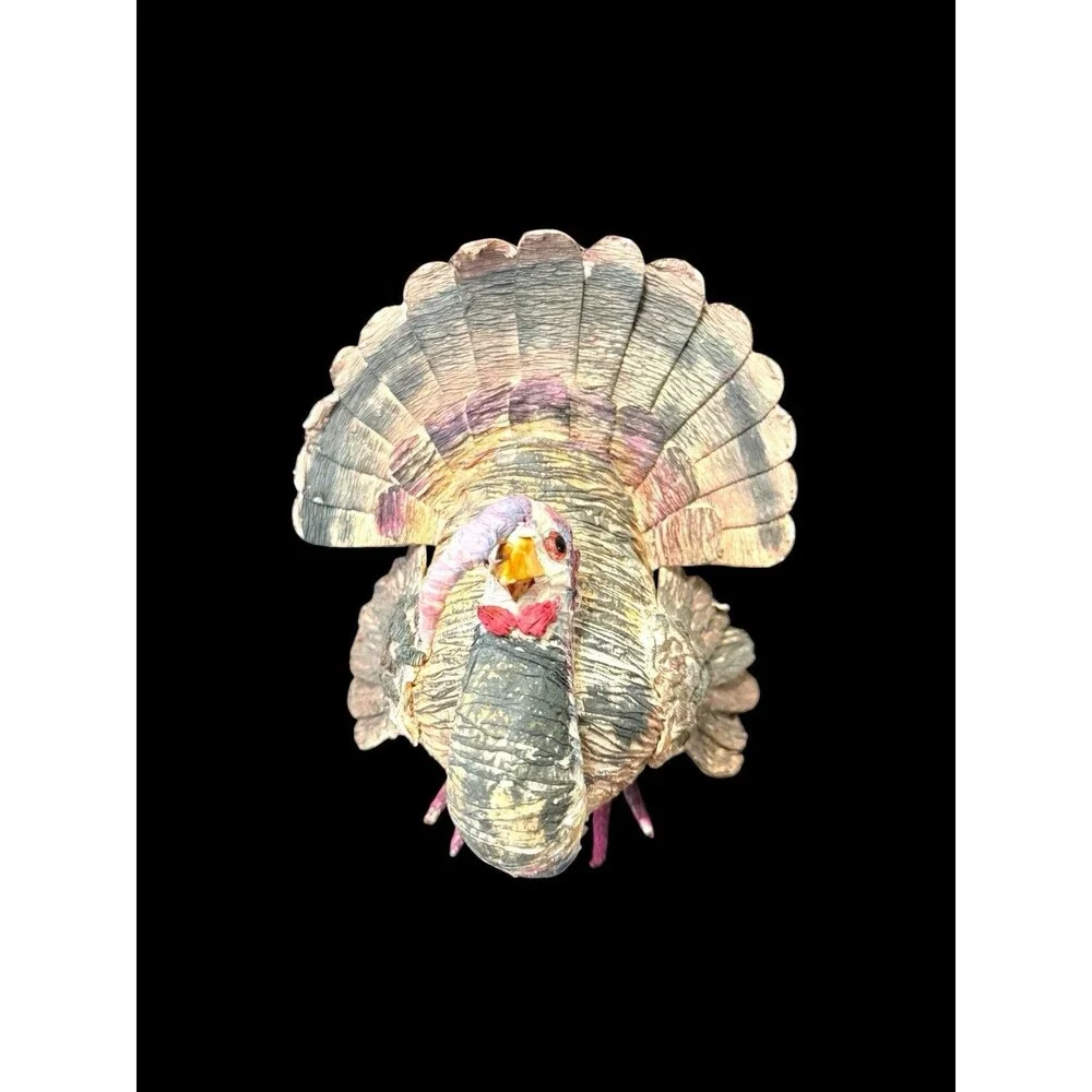 Vtg Paper Ribbon Thanksgiving Turkey Centerpiece Shelf Sitter Painted 9” Tall
